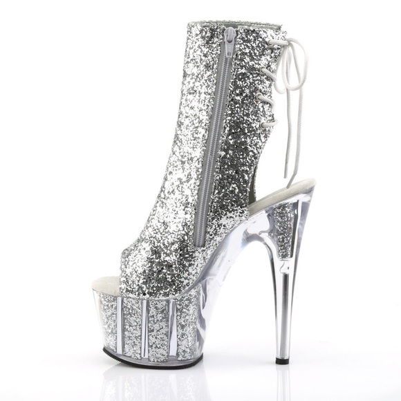 Pleaser | Women's Adore 1018G Silver Glitter Platform 7" Heels Size 8 - Picture 2 of 14